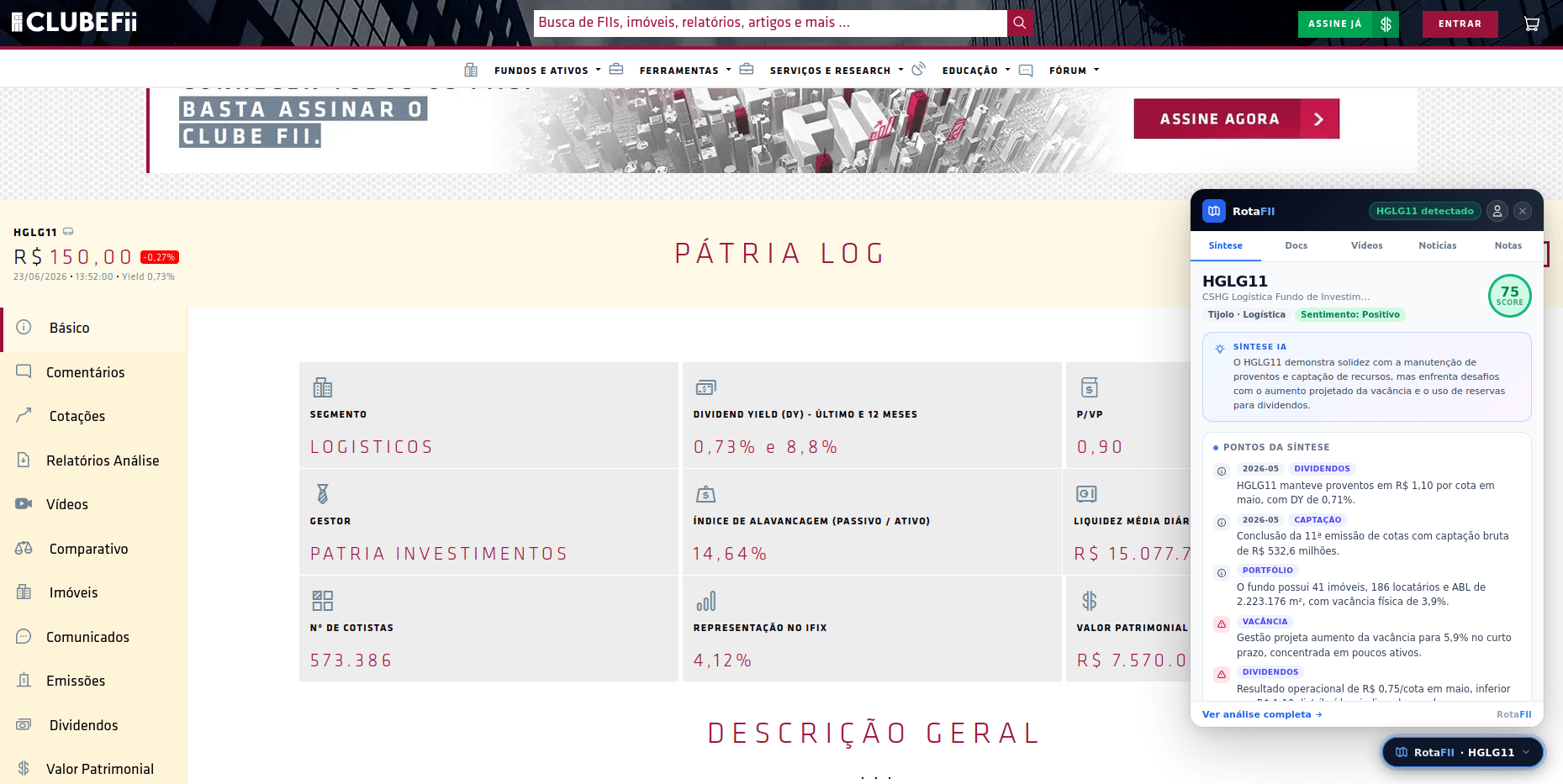 Plugin Midas Investe sobre o ClubeFII