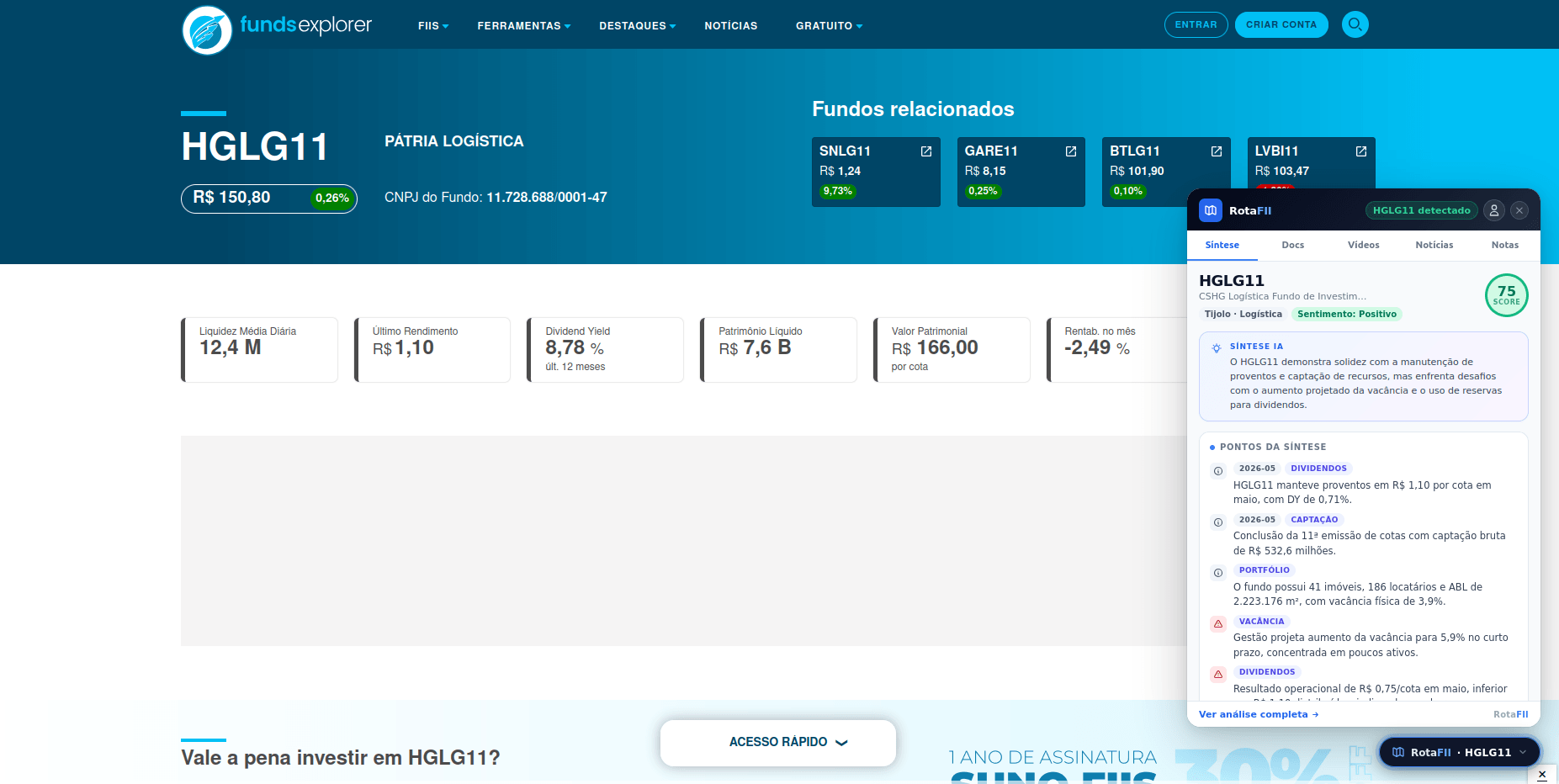 Plugin Midas Investe sobre o FundsExplorer