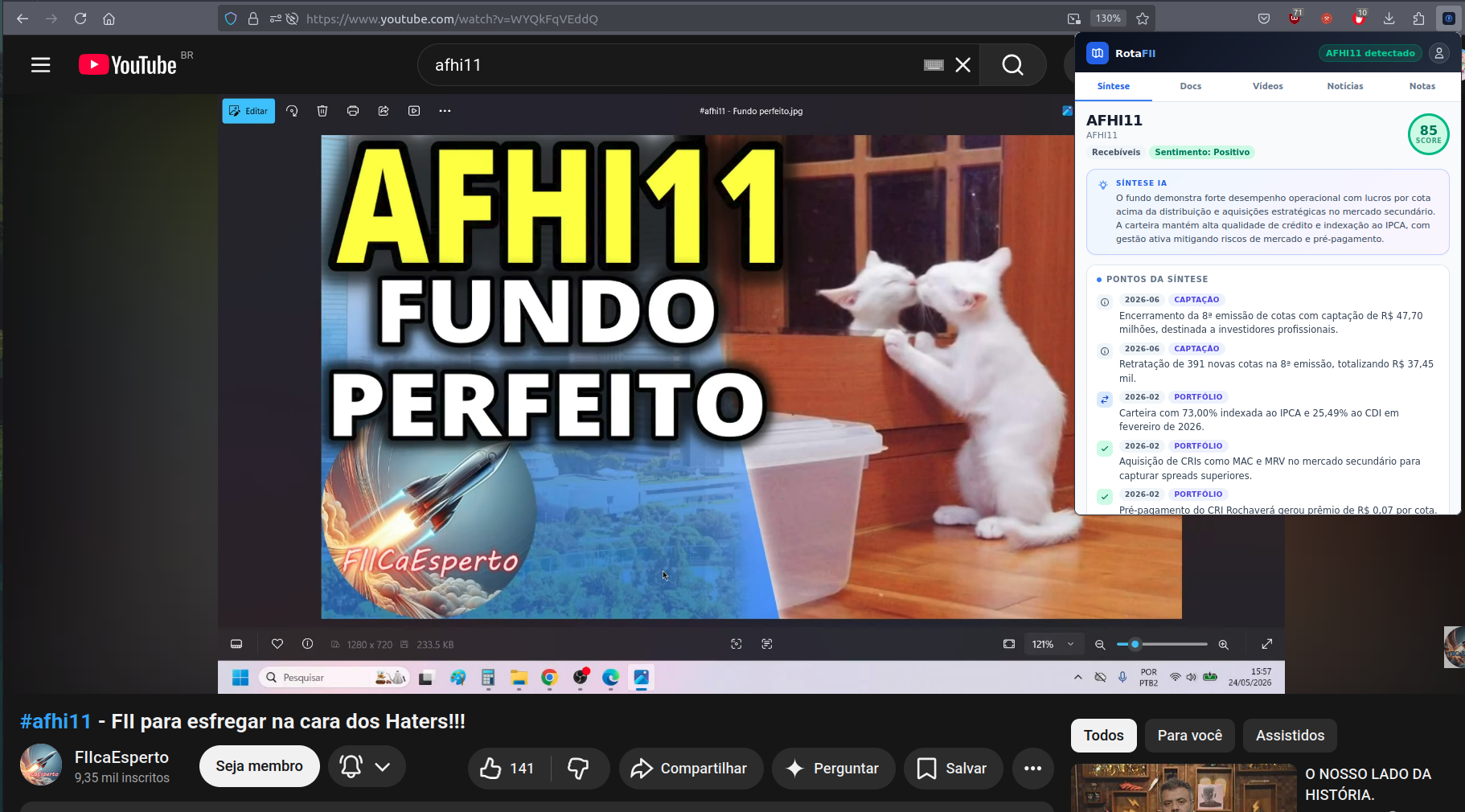 Plugin Midas Investe detectando AFHI11 no YouTube